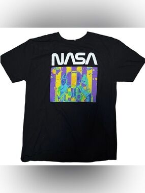 NASA Astronaut Graphic Tee Black Colorful Space Shirt Men’s [XL]